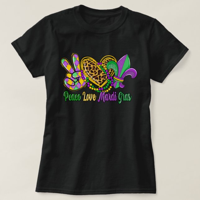 🎭 Peace Kärlek Mardi Gras T-Shirt - Festive & Rol (Design framsida)