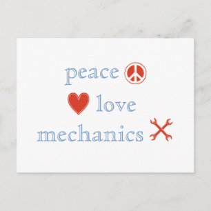 Peace Kärlek Mechanics Vykort