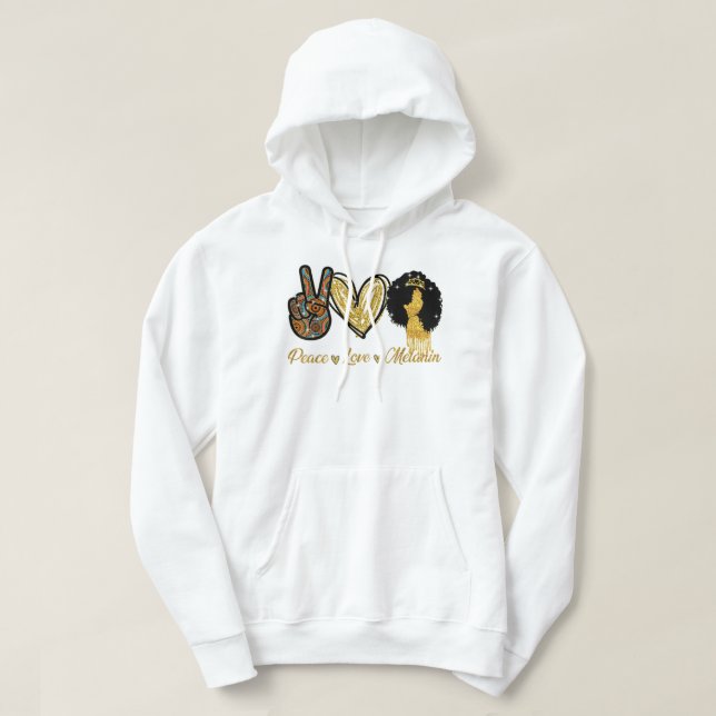 Peace Kärlek Melanin Black Woman Girl Afro Queen B Hoodie (Design framsida)