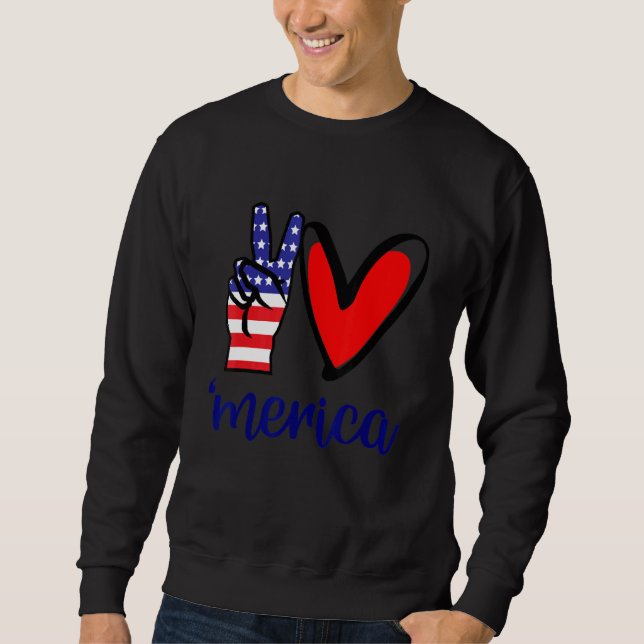Peace Kärlek Merica 4 juli Independence day Usa Me Lång Ärmad Tröja (Framsida)
