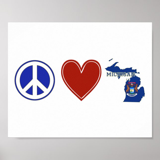 Peace Kärlek Michigan med statskabblerad Flagga Poster (Framsidan)