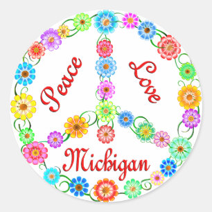 Peace Kärlek Michigan Runt Klistermärke