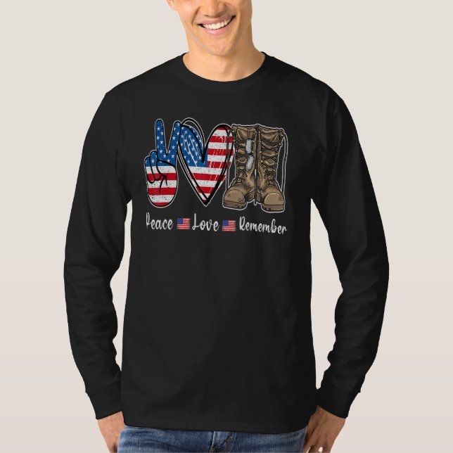 Peace Kärlek minns bekämpningen av Boots USA flagg T Shirt (Framsida)