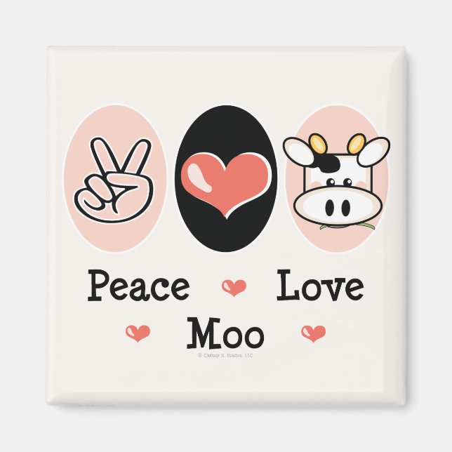 Peace Kärlek Moo Cow Magnet (Framsidan)