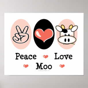Peace Kärlek Moo Cute Cow Poster