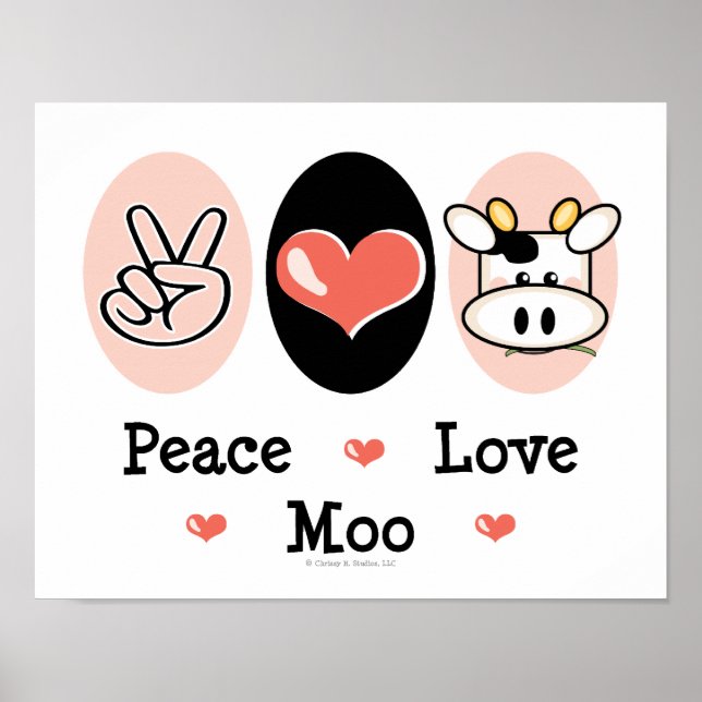 Peace Kärlek Moo Cute Cow Poster (Framsidan)
