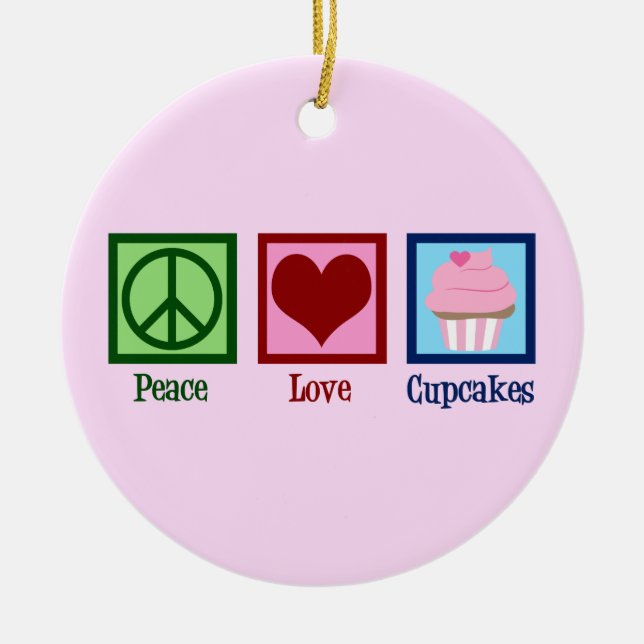 Peace Kärlek Muffinss Cute Rosa Cupkaka Baker Julgransprydnad Keramik (Framsidan)