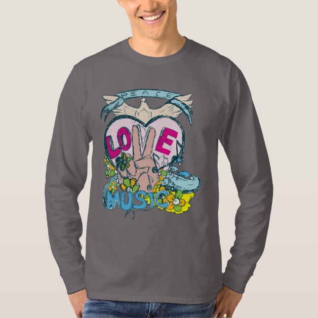 Peace Kärlek Music - 60 Illustration 1960 Tee (Framsida)