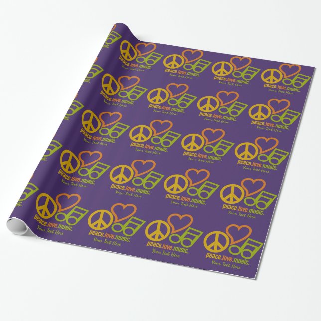 Peace Kärlek Music anpassningsbar - papper omslutn Presentpapper (Utrullad)
