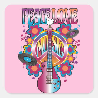 Peace-Kärlek-Music Fyrkantigt Klistermärke