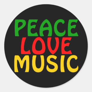Peace Kärlek Music Grönt Red Guld Runt Klistermärke