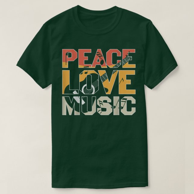 Peace Kärlek Music Guitar Player T Shirt (Design framsida)