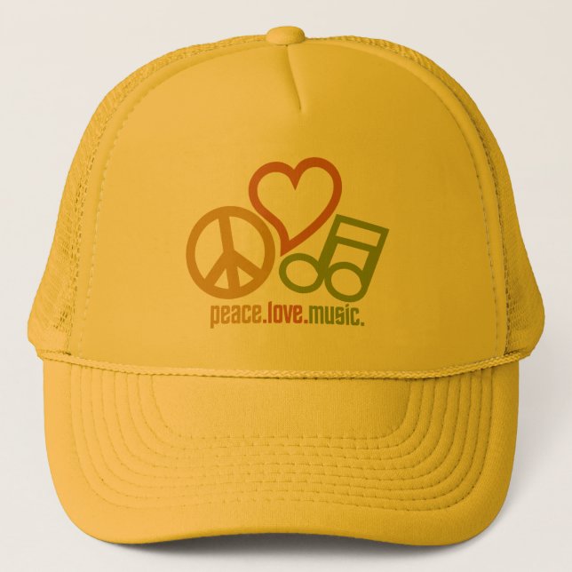 Peace Kärlek Music Hats - välj färg Truckerkeps (Framsida)