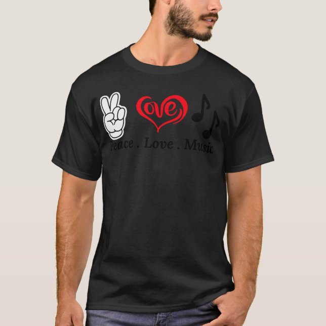 Peace Kärlek Music lustig T Shirt (Framsida)