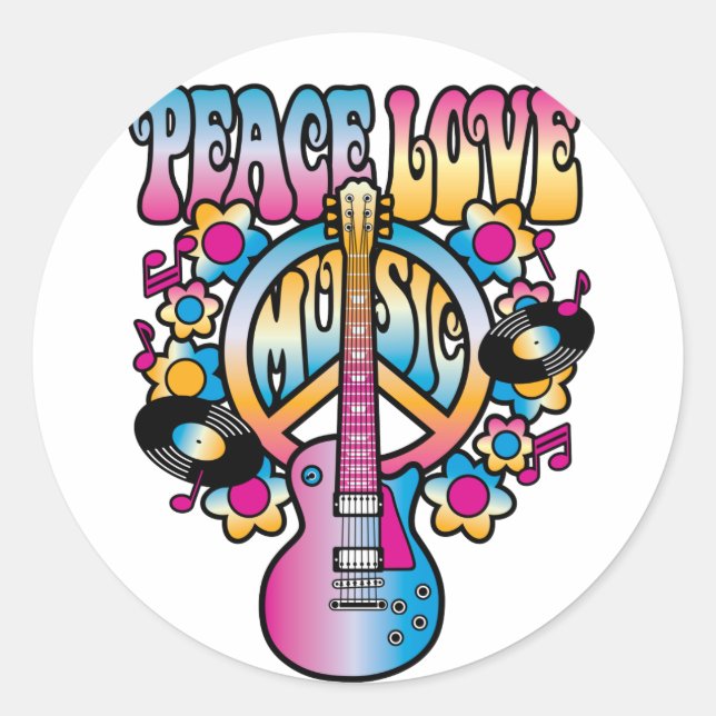 Peace Kärlek Music Runt Klistermärke (Framsida)