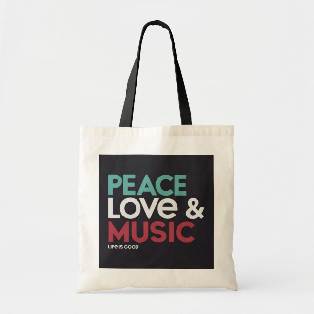 Peace Kärlek & Music Tote Bag - Spread Positivity" Tygkasse (Framsidan)