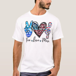 Peace Kärlek Music US Flagga 4:e juli Musiklärare T Shirt