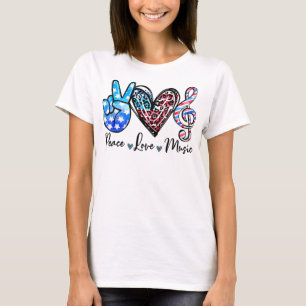 Peace Kärlek Music US Flagga 4:e juli Musiklärare T Shirt