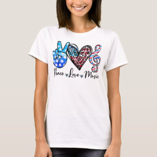 Peace Kärlek Music US Flagga 4:e juli Musiklärare T Shirt