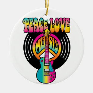 Peace-Kärlek-Music-Vinyl Julgransprydnad Keramik