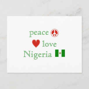 Peace Kärlek Nigeria Heart och Nigerias Flagga Vykort