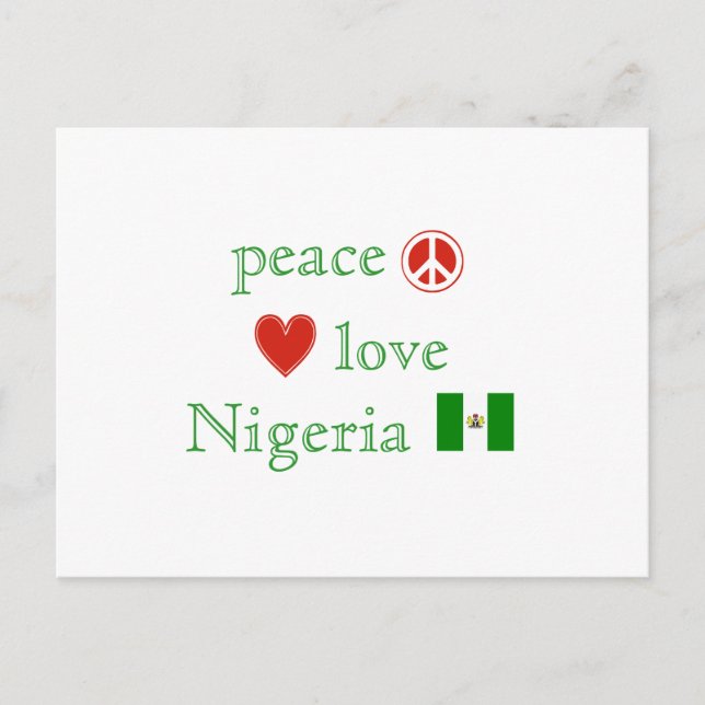 Peace Kärlek Nigeria Heart och Nigerias Flagga Vykort (Framsida)