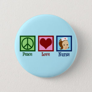 Peace Kärlek Nurse Cute Blue Nursing Knapp