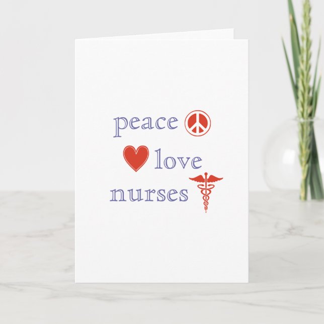 Peace Kärlek Nurses Day Red Caduceus Heart Nurse Kort (Framsida)