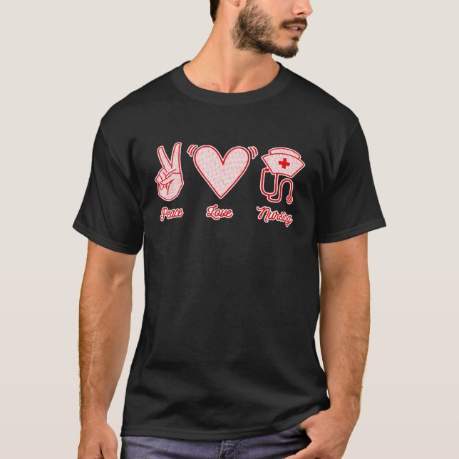 Peace Kärlek Nursing Nurse Stethoscope Hat Heart S T Shirt (Framsida)