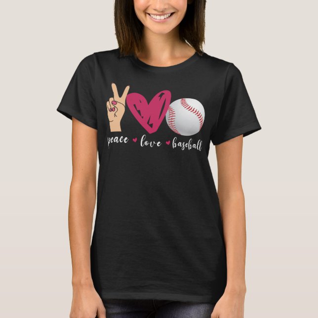 Peace Kärlek och Baseball Funny Baseball Team Älsk T Shirt (Framsida)