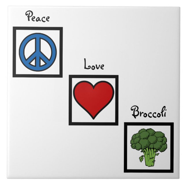 Peace Kärlek och Broccoli Symbols Kakelplatta (Framsidan)