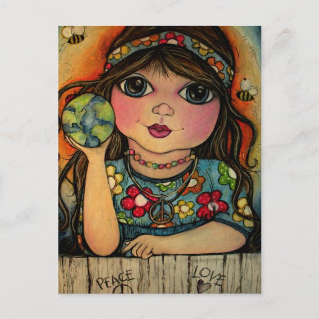 Peace Kärlek och Flower Power Vykort (Framsida)