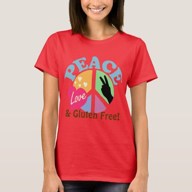 Peace Kärlek och Gluten Free T Shirt (Framsida)