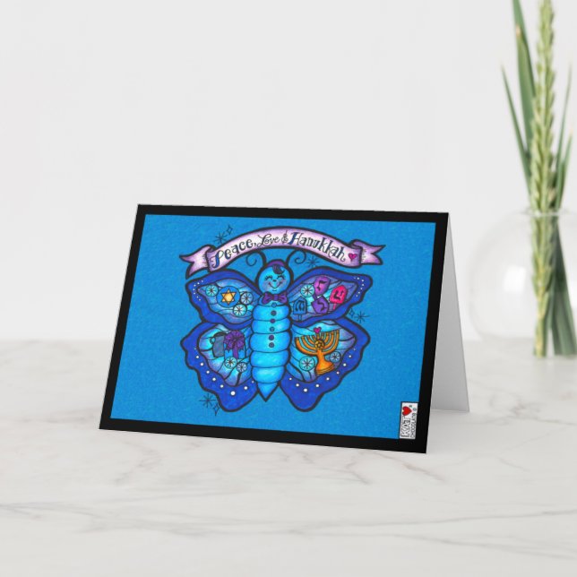 Peace Kärlek och Hannukah Butterfly Card Kort (Framsida)