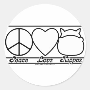Peace Kärlek och Hippos Runt Klistermärke