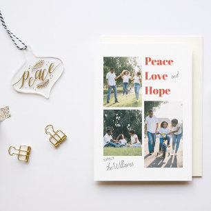 Peace Kärlek och Hope Flat Helgdag Card Julkort