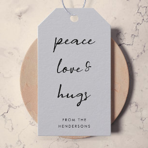 Peace Kärlek och Hugs Dove Grått Elegant jul Presentetikett