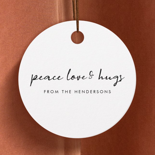 Peace Kärlek och Hugs minimal, enkel jul i vitt Gåvor Etiketter (Skapare uppladdad)