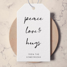 Peace Kärlek och Hugs minimal, enkel jul i vitt Presentetikett