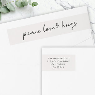 Peace Kärlek och Hugs Minimal Grått för julafton Etikettband