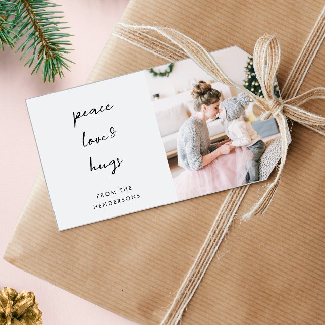 Peace Kärlek och Hugs | Minimal julfoto Presentetikett (Skapare uppladdad)