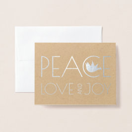 Peace kärlek och Joy dove julfoto silver Folierat Kort