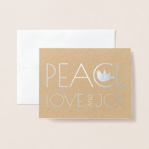 Peace kärlek och Joy dove julfoto silver Folierat Kort