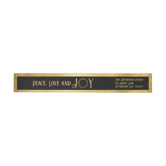 Peace Kärlek och Joy Faux Guld-andedräkten - Black Etikettband (Individual)
