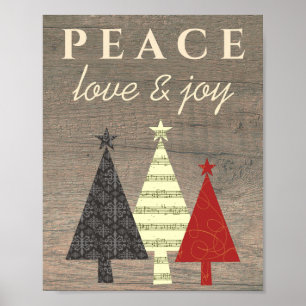 Peace Kärlek och Joy Julgran Poster
