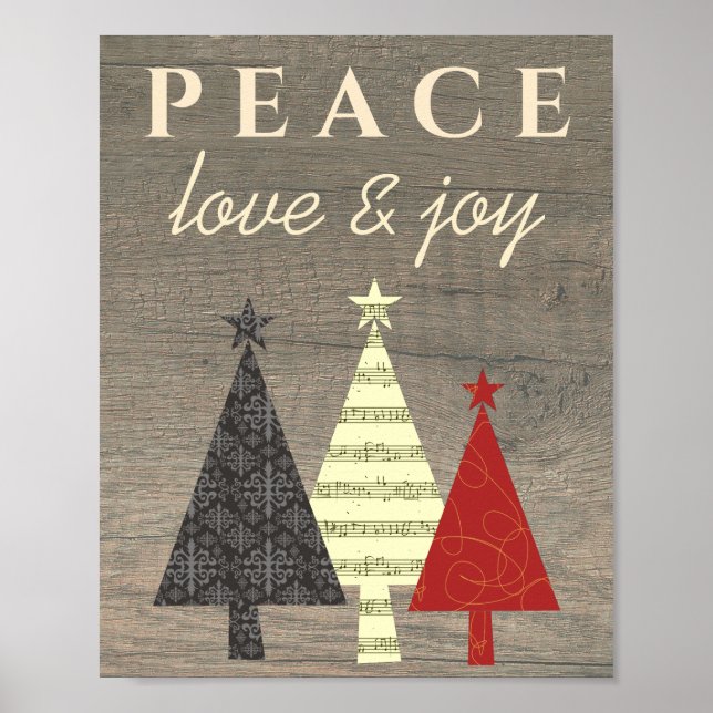 Peace Kärlek och Joy Julgran Poster (Framsidan)