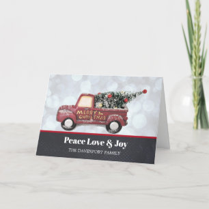 Peace Kärlek och Joy Little Red Lastbil med Julaft Helgkort