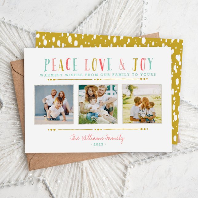 Peace Kärlek och Joy Photo Collage Helgdag Card Julkort (Skapare uppladdad)