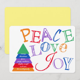Peace Kärlek och Joy Rainbow Färg Typografi Julkort