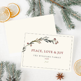 Peace Kärlek och Joy Red Berries Greenery Julkort